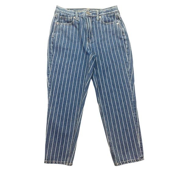 American Eagle Mom Jeans High Waisted Striped Denim Pants Sz 4 X-Short Fit 26.5" - Picture 1 of 10